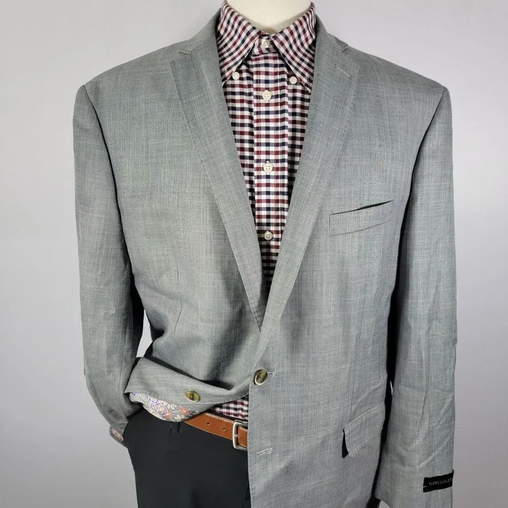 Van Heusen Men's Sport Coat Blazer Two Button Gray Sharskin Polyester Blend 48R‎